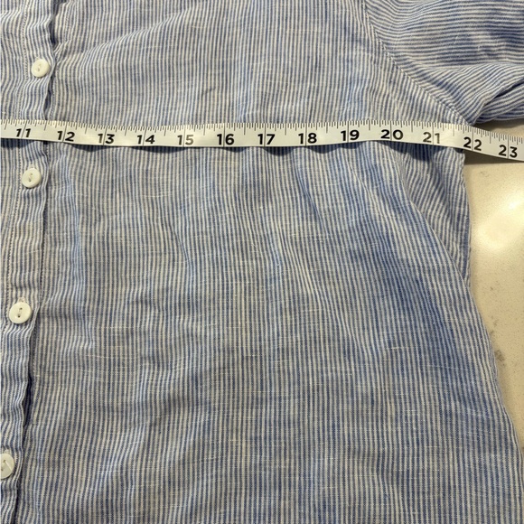 Chicos 100% Linen Long Sleeve Button Down Pin Strip Women’s Blouse Size 2 Large - Picture 6 of 8